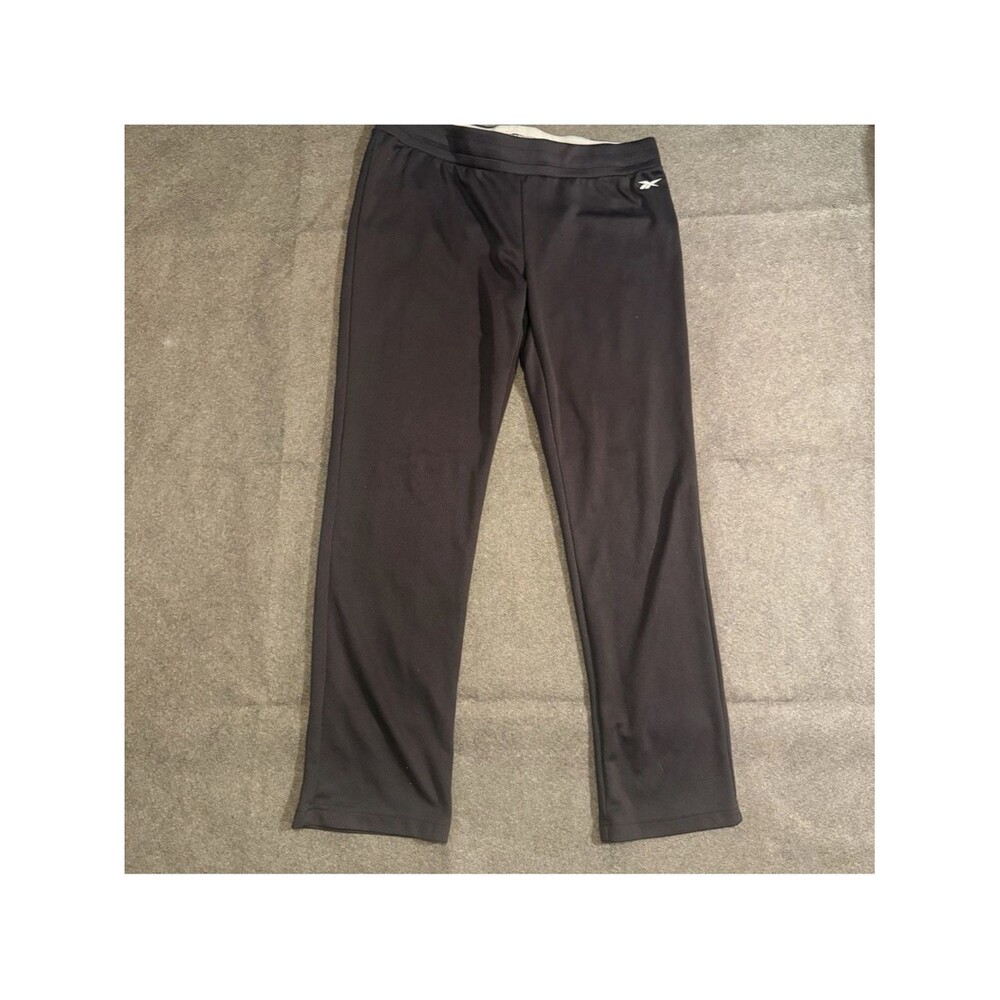 Reebok Black Gray Training Pants junior large l Logo track 25" inseam A6